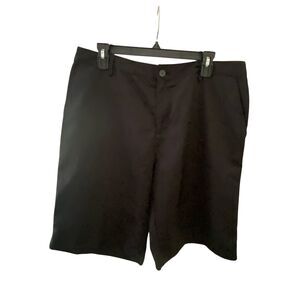 Adidas Climalite Mens Black Golf Shorts Flat Front Casual Sz 35 Embroidered Logo
